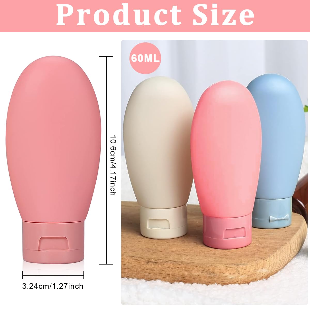 MAYCREATE Travel Bottles for Toiletries 3pcs 60ml Refillable Set with Leak Proof Lid | BPA Free PP Material