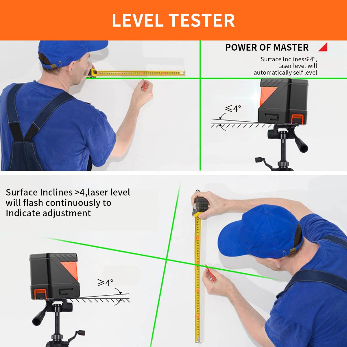 Serplex Laser Level for Construction with Self Leveling and Cross Line | Green 50ft Range