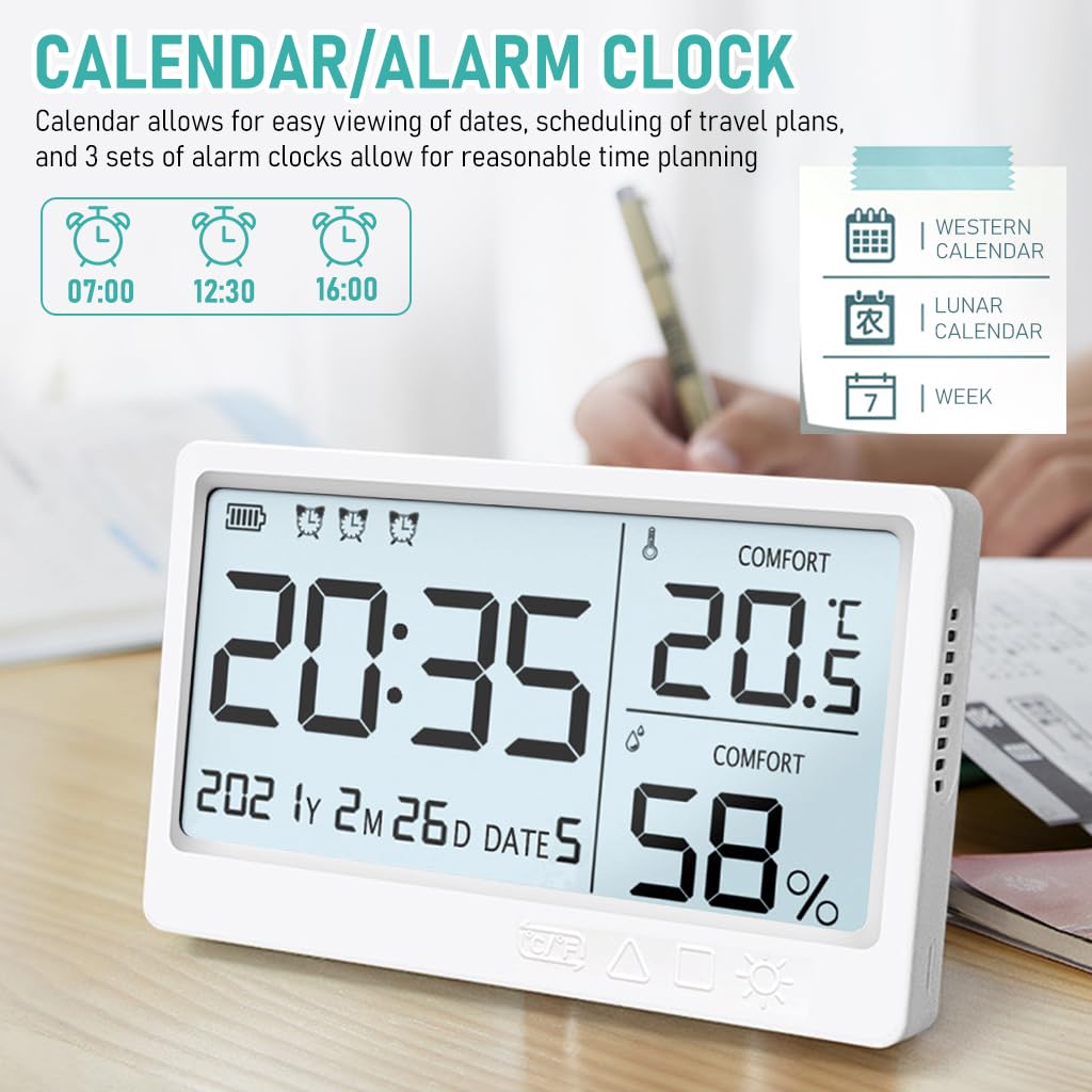 HASTHIP LCD Digital Thermometer Hygrometer for Home and Office with 5 in Backlight Screen | USB Rechargeable Indoor Temperature and Humidity Monitor