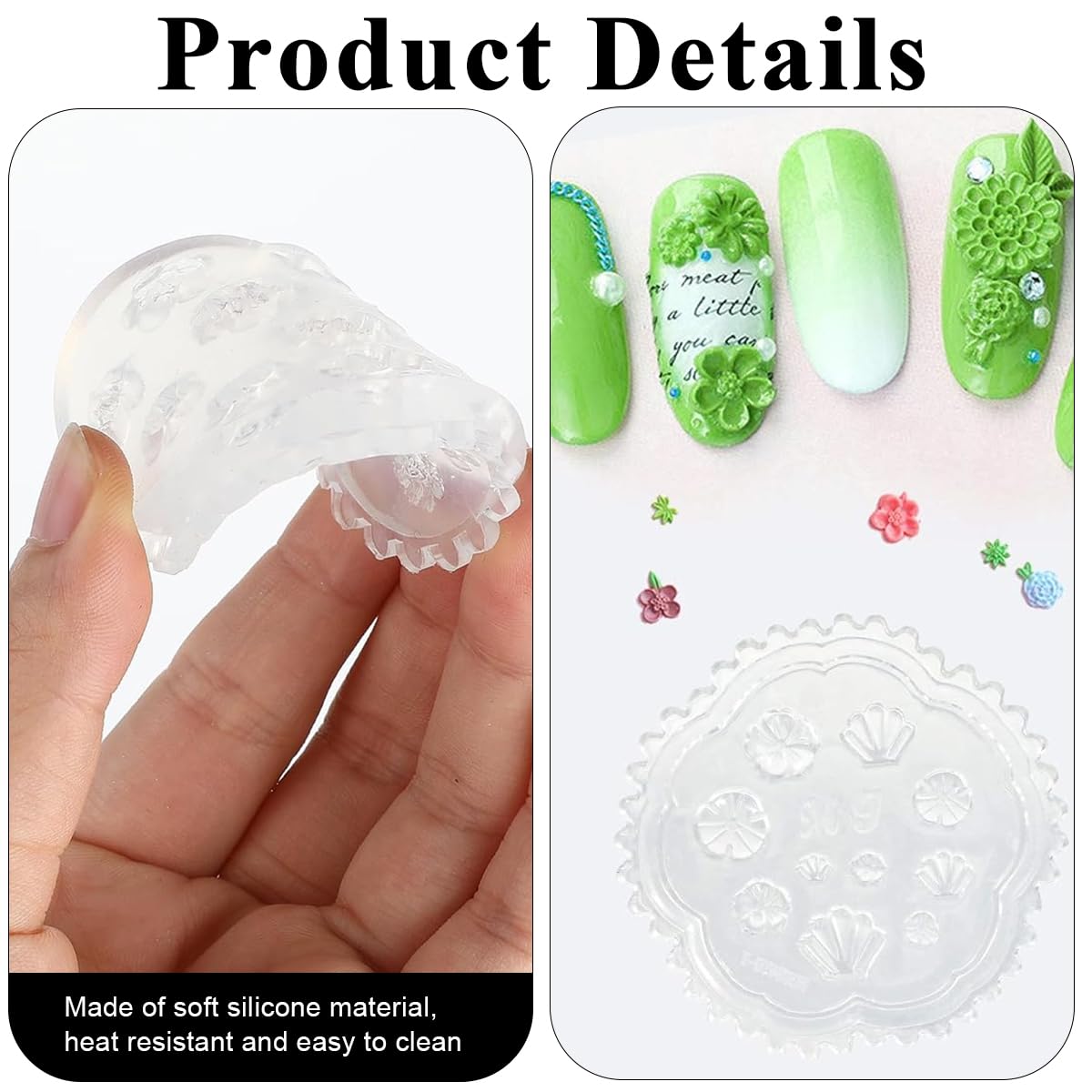 HASTHIP® 5Pcs DIY Nail Charms Resin Mold 3D Nail Art Mold Silicone Resin Mold Decorative Floral Nail Charm Silicone Mold for Resin DIY Nail Art Charms Making Tools