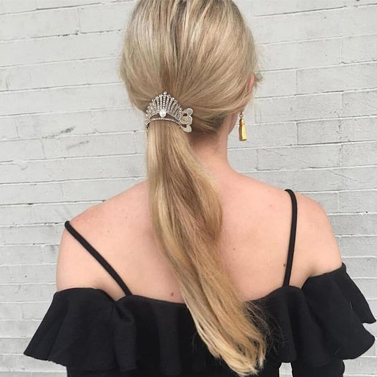 PALAY Hair Claw Clips for High Ponytail featuring Fishtail Handle and Alloy Pearl Design | 3 Pack