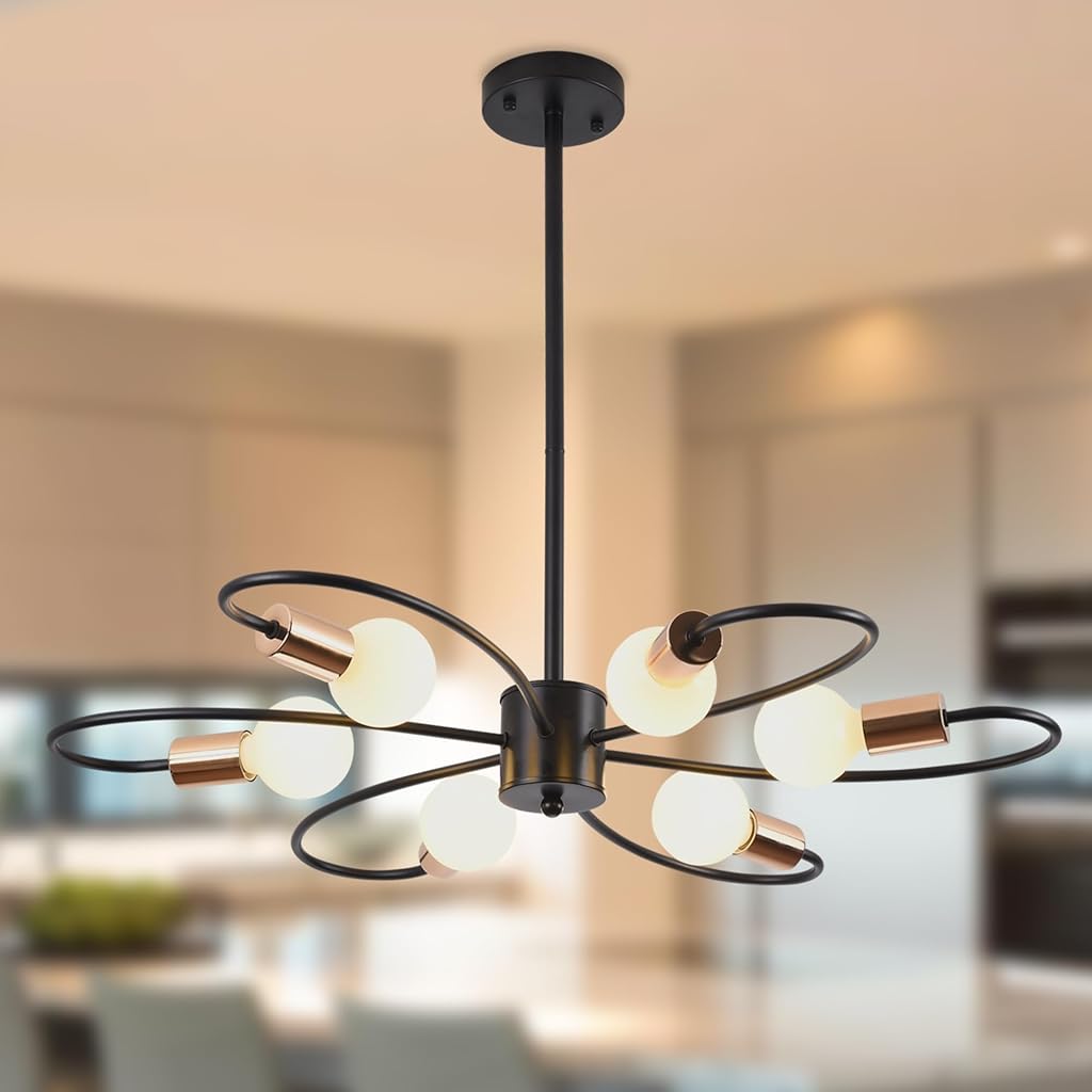 ELEPHANTBOAT® Ceiling Light Fixture, Adjustable Light Rod, 6-Light Metal Wire Ceiling Light Fixture for Living Room, Kitchen