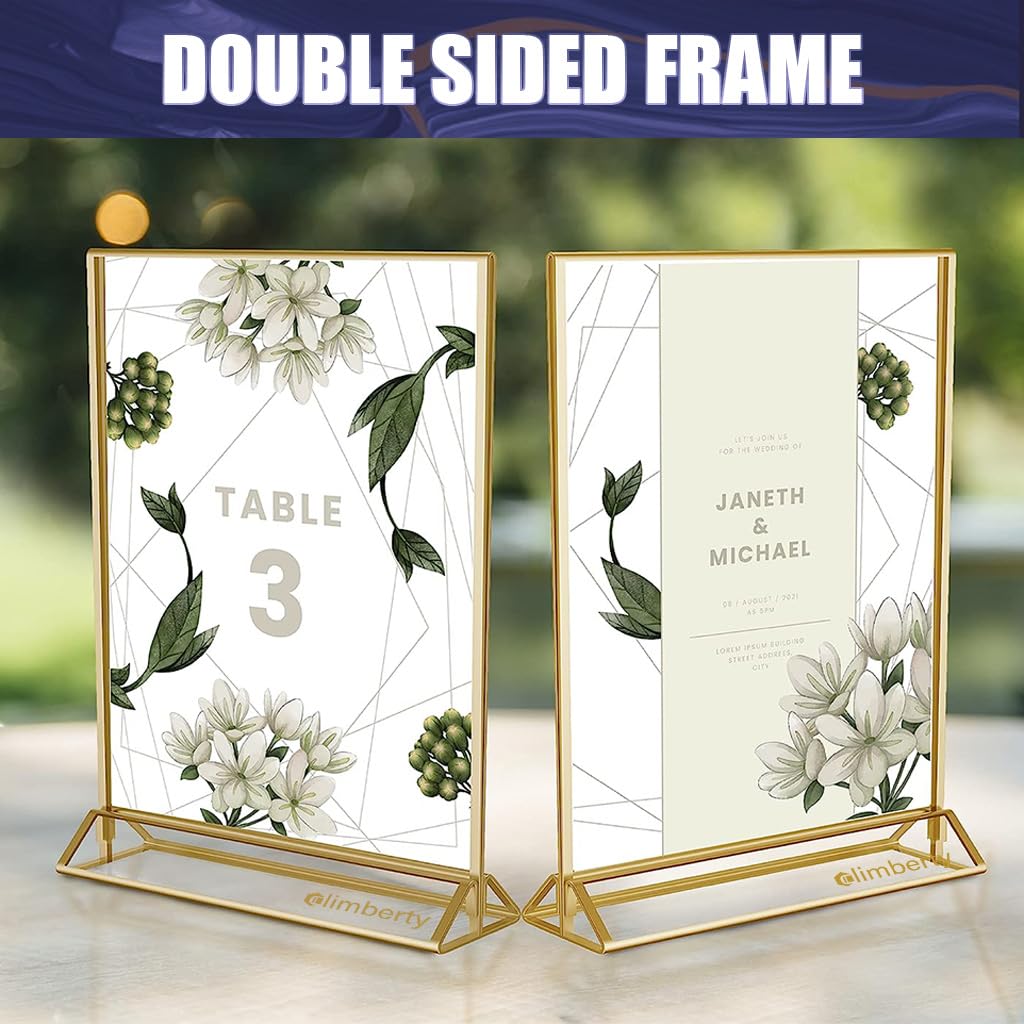 Climberty A6 Acrylic Gold Sign Holders for Table Displays with 4x6 in Frames and Stable Base | Set of 6