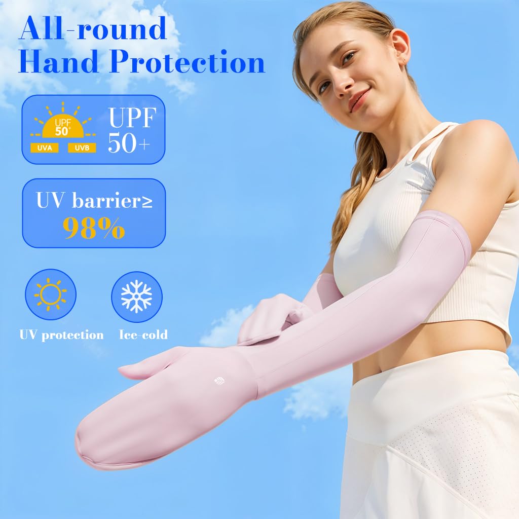 Venzina UV Sun Protection Arm Sleeves for Outdoor Sports with UPF 50+ and Anti Slip Design | Cooling Pink Ice Silk for Women and Girls