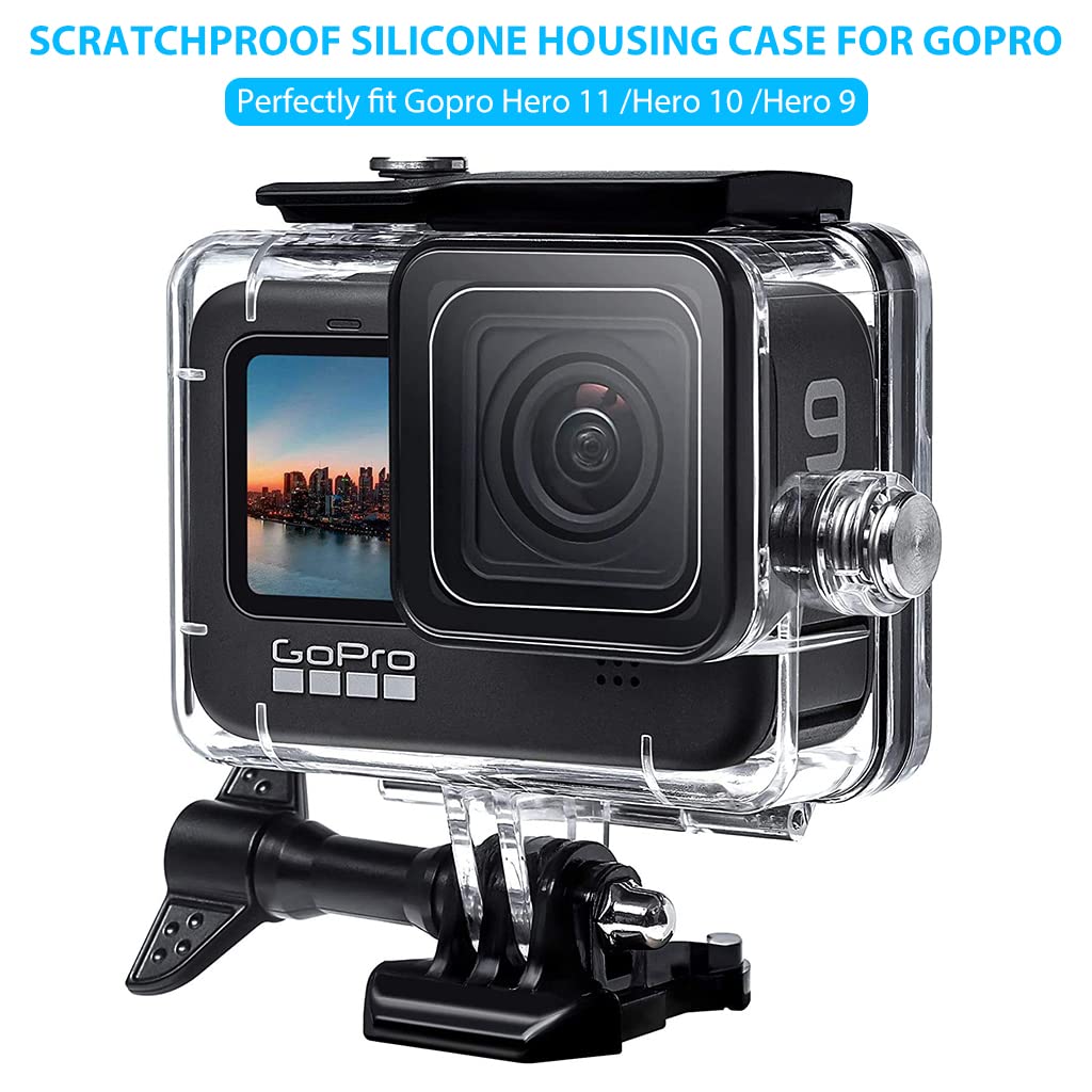 ZIBUYU Gopro Accessories Kit Transparent Waterproof Case Silicone Case for GoPro Hero 11/Hero 10/Hero 9 with Tempered Glass Protector for Camera Lens & Touch Screen, Underwater Protective Housing Case