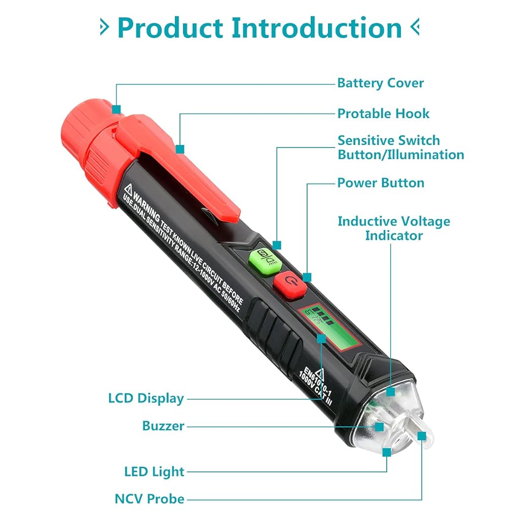 ELEPHANTBOAT® Multifunctional Smart Voltage Testing Pen with Dual-Range 12V-1000V/48V 1000V,NCV Non-Contact Electrical Tool Tester