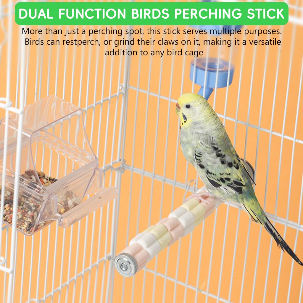 Qpets Parrot Birds Perching Stick for Cage with 7.8 in DIY Assembly & Screw Mount | Colorful Ceramic Claw Grinding Wheels