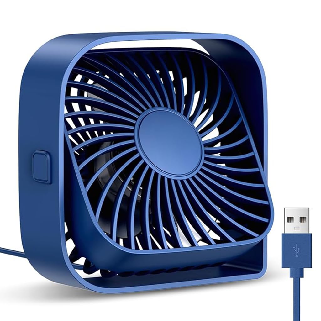 HASTHIP® 4.8'' USB Fan, Mini Desk Fan, 3 Speeds and 360° Rotating Head Mini Portable Personal Table Fan for Home Office, Bedroom, Table and Desktop, Ideal for Summer Comfort (Blue)