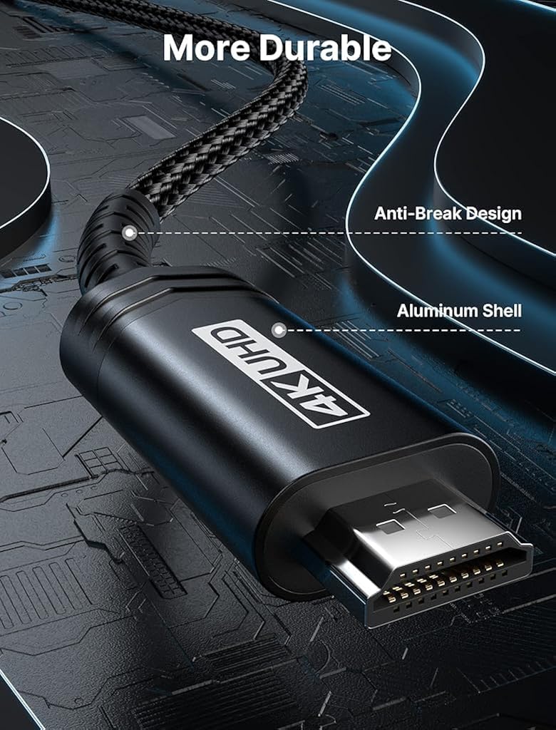 JSAUX® 10ft 3M Type C to HDMI Cable 4K 60Hz USB 3.1 2.0 Nylon Braided Converter for Thunderbolt 4 iPhone 16 15 MacBook Pro Air Galaxy S8 S24 iPad iMac Black 3PCS