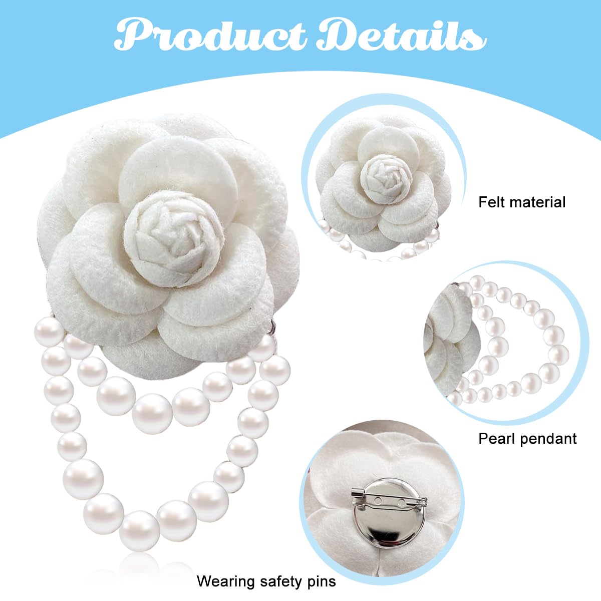 PALAY® Women Camellia Flower Brooch Pins Multipurpose Camellia Flower Pearl Bracelet and Brooch Pins Pearl Tassel Flower Brooch Pin Fashion Women Clothing Accessories