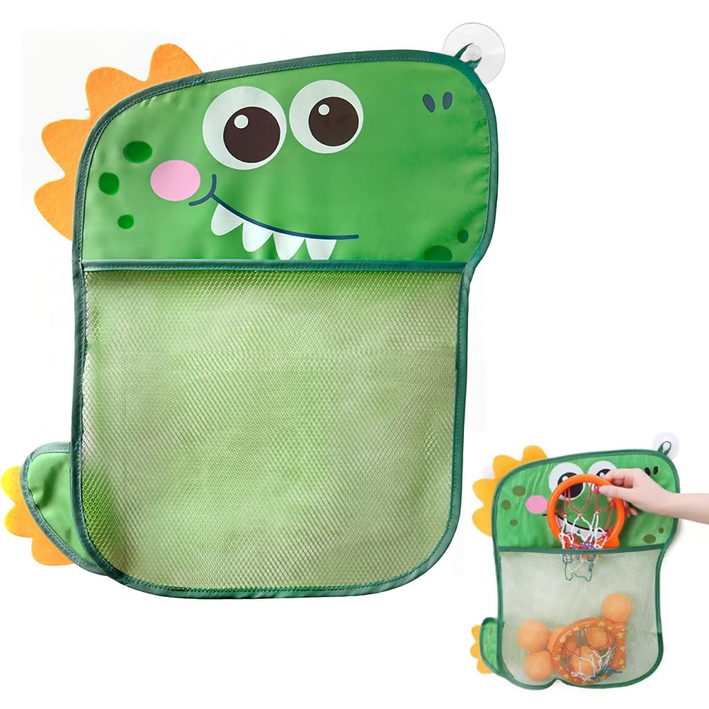 SNOWIE SOFT Bath Toys Storage Bag for Bathroom with Strong Suction Cup Hooks and Quick‑Dry Mesh