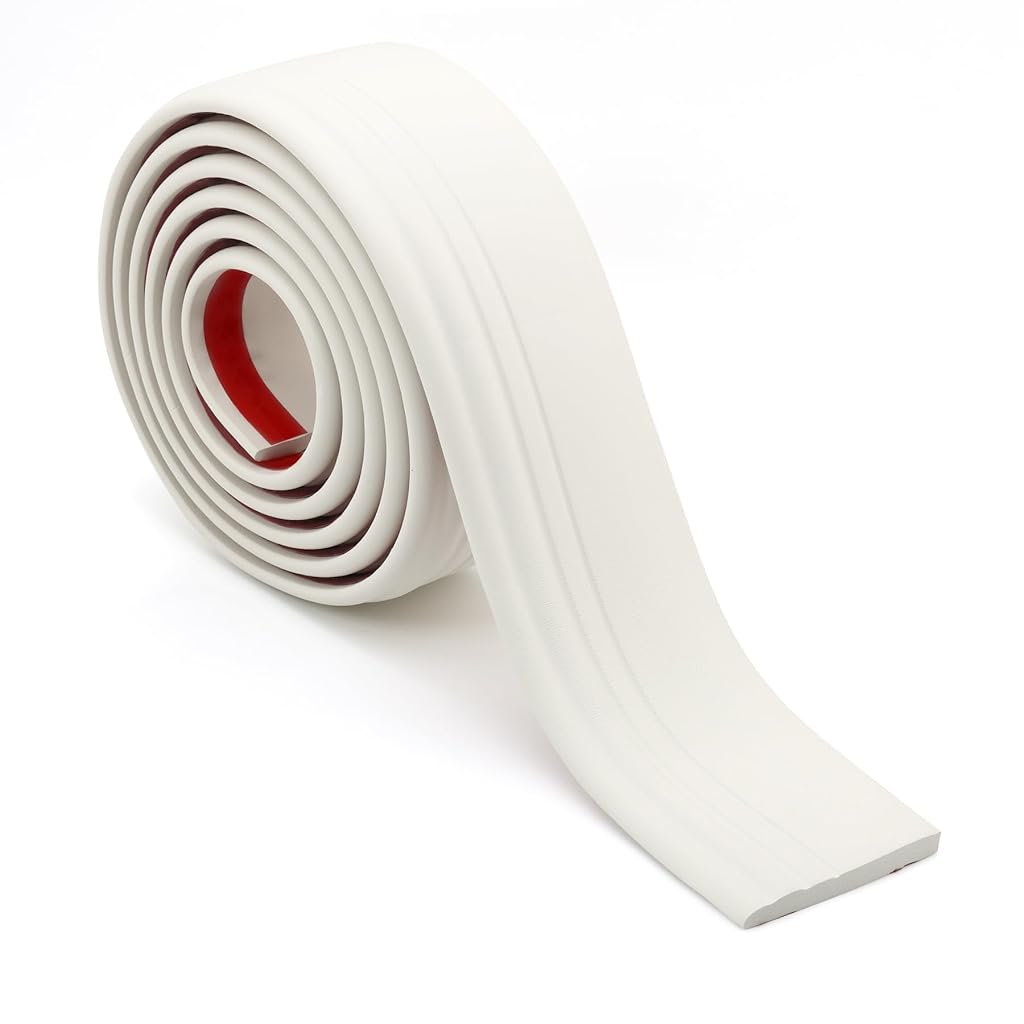 HASTHIP® Flexible Baseboard Molding Trim, Peel and Stick Rubber Wall Base Moulding Trim, 78.74inch x 3.9inch Cuttable Modern Vintage White Base Molding for Home, Hotel DIY Decoration