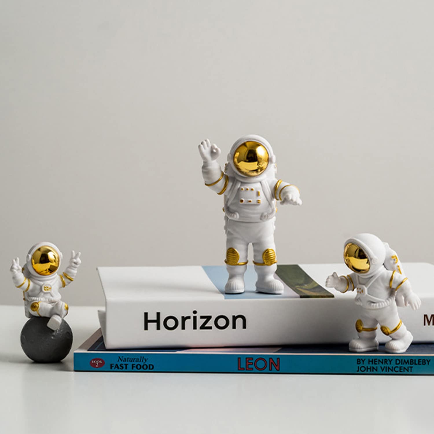 ELEPHANTBOAT Astronaut Desk Figurine Set for Office Decor with 3 Pcs PVC Spacemen | White Mini Ornaments for Home and Study Table