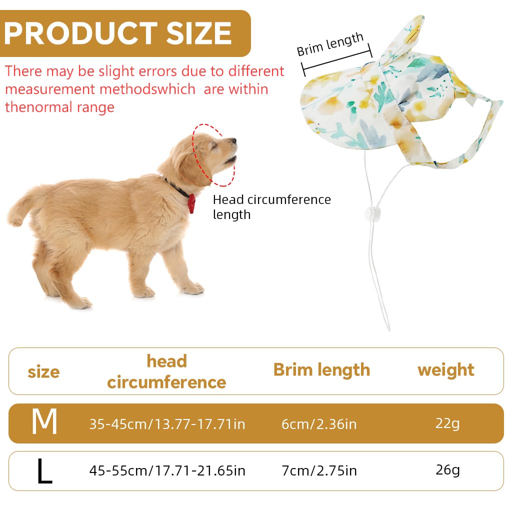 Qpets Small Dog Sun Visor Hat with Adjustable Chin Strap featuring Bunny Ears and Green Floral Polyester Design