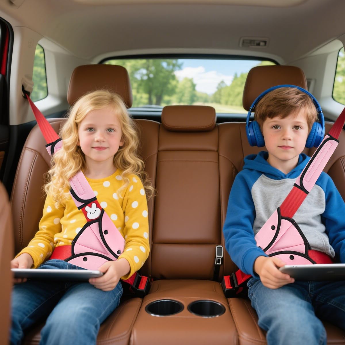 STHIRA Kid's Seatbelt Cover Pad for Child Comfort with Soft Cotton Padding and Breathable Pink Cushion | Universal Fit for Booster Seats and Strollers