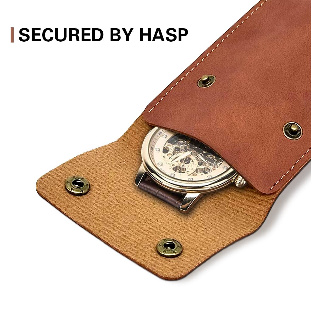 ZORBES Leather Storage Pouch for Watches and Jewelry with Snap Button Closure 15.5x7.6cm Brown