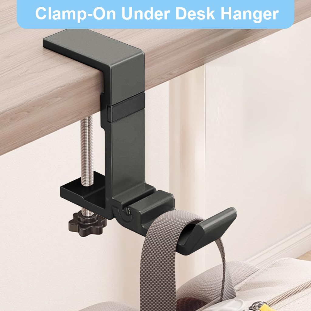 HASTHIP Desk Mounted Hook for Bags and Headphones featuring Dual Hook Design | Metal Aluminum Organizer