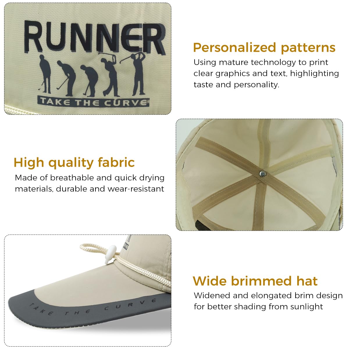 GUSTAVE Sport Baseball Cap for Outdoor Activities with 10.5cm Brim and Chin Cord | UPF50+ Sun Protection Adjustable Fit