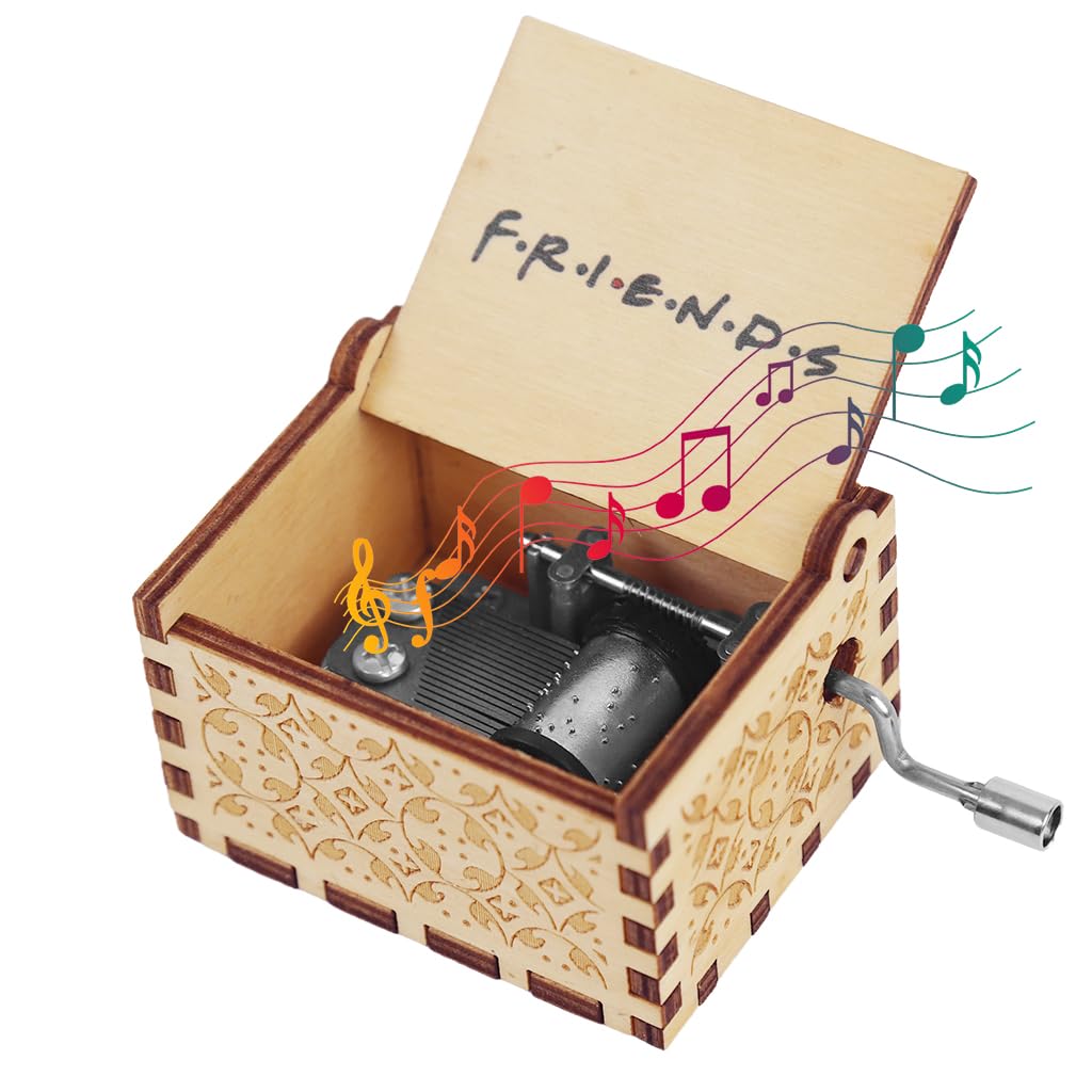 ZIBUYU® Wooden Vintage Hand Crank Music Box 'Friends' Music Box Wooden Music Box Gift Retro Engraved Music Box Birthday Gift Desk Decoration Gift Music Box