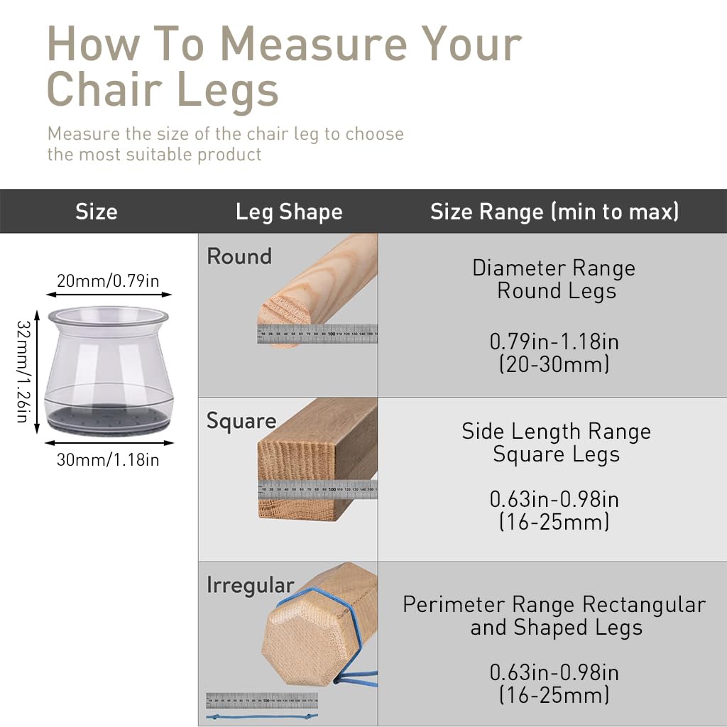 Supvox Silicone Chair Leg Protector for Furniture | 16pcs Fit 0.86–1.29 in with Felt Pad