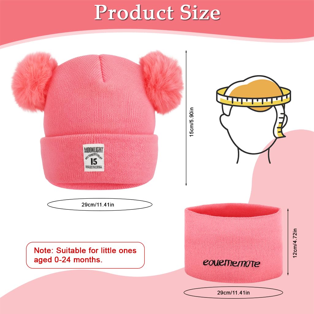 Zibuyu Knitted Baby Deer Antler Hat for 3–24 Months with Chin Strap and Soft Wool | Pink Winter Beret