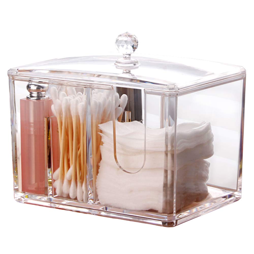 ZIBUYU Cotton Pad Holder Dispenser Cotton Ball and Swab Storage with Lid Clear Acrylic Cotton Round Organizer, 4 Sections