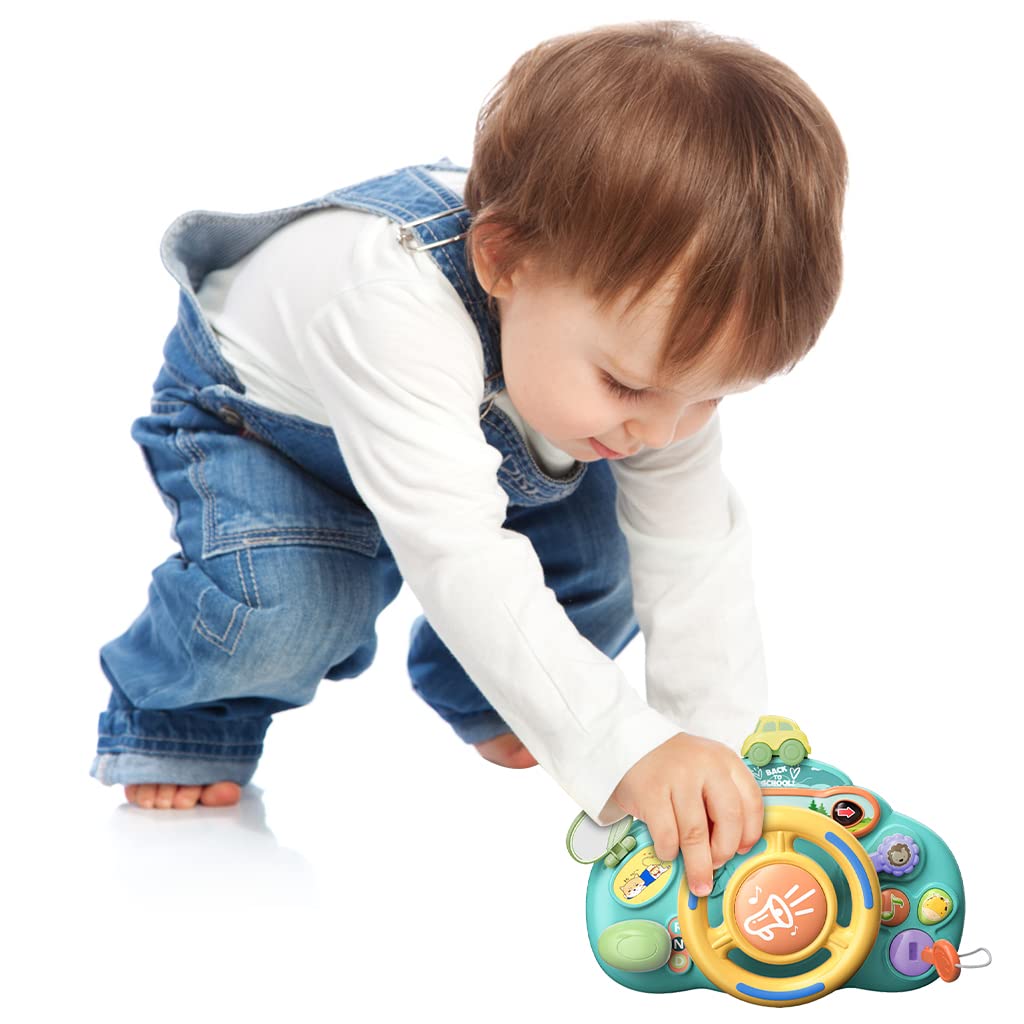 PATPAT Music Driving Steering Wheel Toy for Kids with Screw-Sealed Battery Case and 27x9cm Size | Mountable Crib Play Toy for Baby 1–3 Years