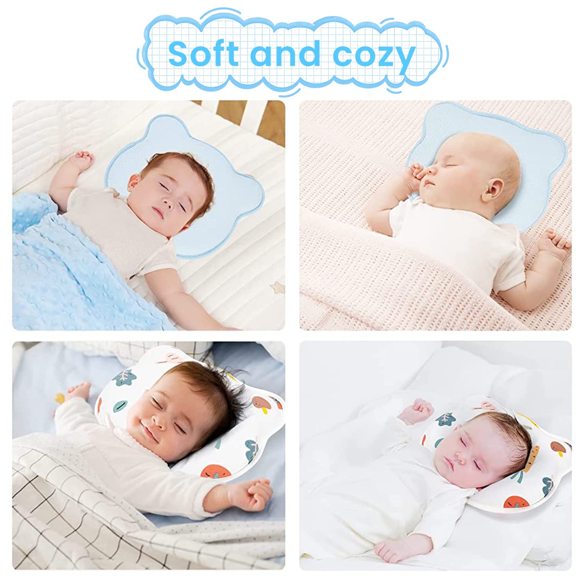 SNOWIE SOFT® Baby Pillows for New Born, Baby Head Shaper Pillow with Durable Air Layer Fabric and Breathable Memory Cotton, Soft Kids Pillow with Anti-Bacterial Performance for 0-3 Years Old