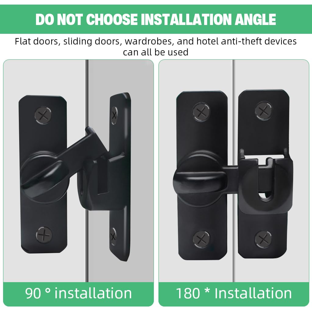 HASTHIP Door Latch Lock for Gates and Cabinets with 90° 180° Design | 2 PCS Black Aluminum