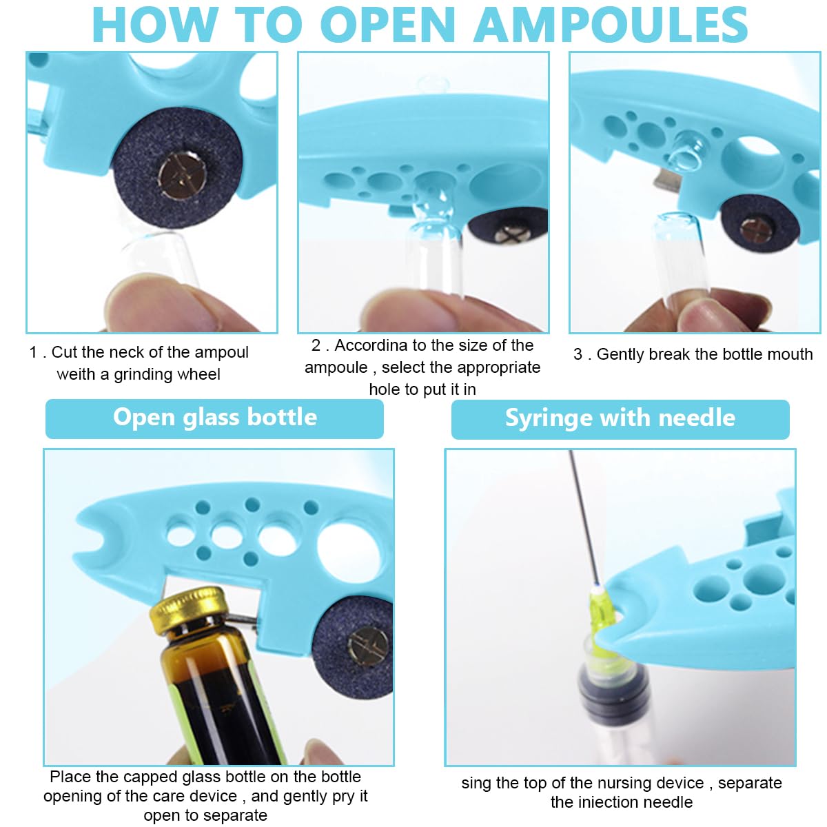 HASTHIP Ampule Cutter for Medical and Home Use with 5 Replaceable Grinding Wheels | Blue 3 PCS