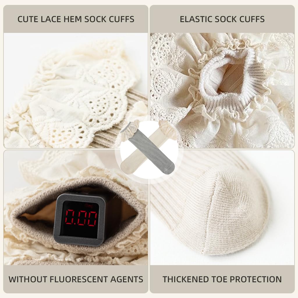 SNOWIE SOFT Baby Socks 2 Pairs for Newborn Girls with Lace Edge and Elastic Cuffs | Soft Cotton Knee High Design