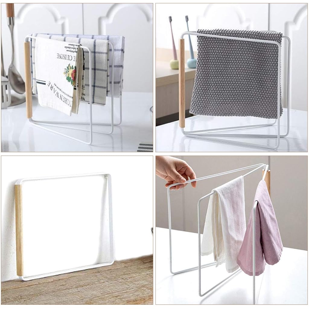 HASTHIP Hand Towel Stand for Countertop with Folding 3 Arms 10.83×0.98×9.84 in | Metal Frame and Wooden Handle