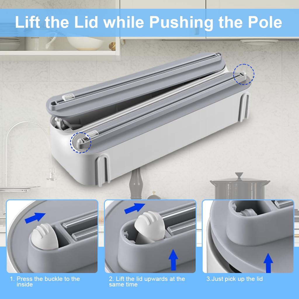 HASTHIP Magnetic Food Wrap Dispenser with Dual Hidden Blades and Sliding Cutter | White 3 in 1 Foil Paper Holder for Cling Film Tin Foil and Wax Paper