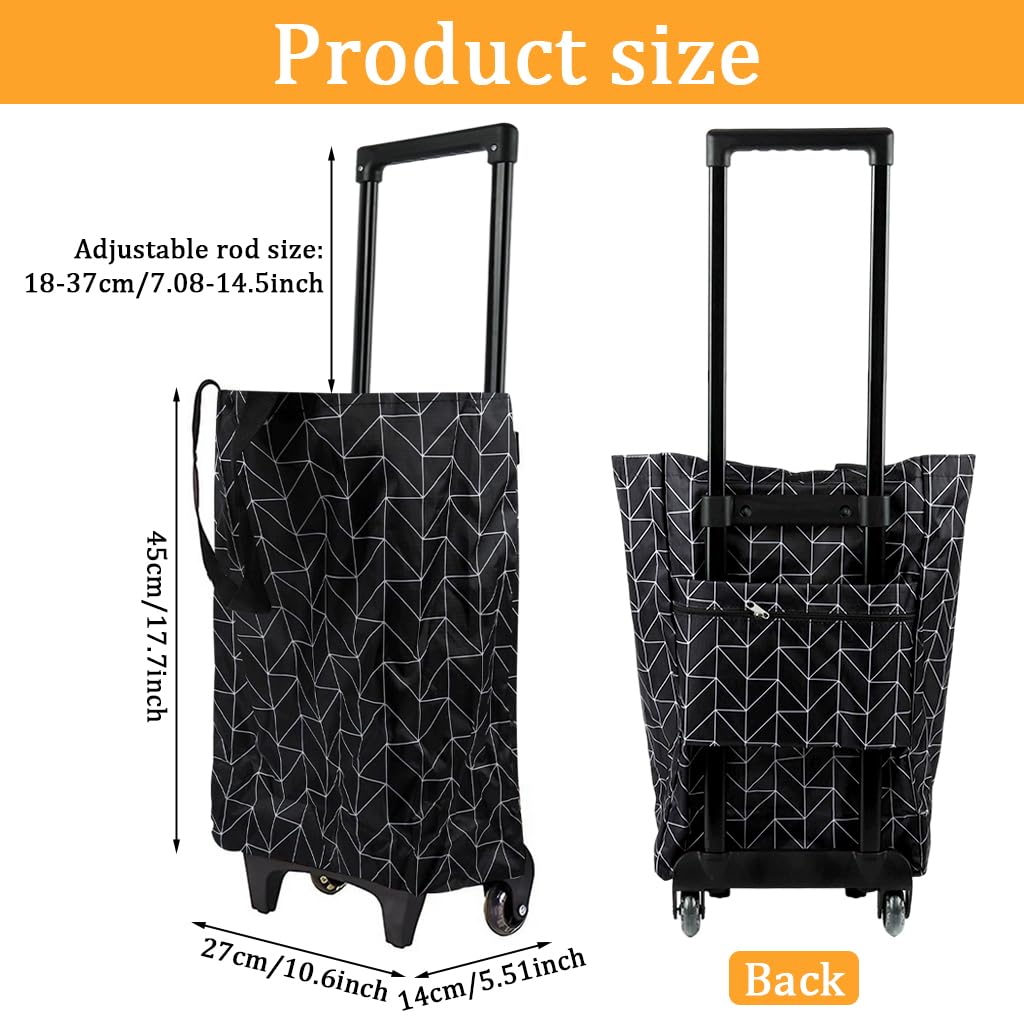 Serplex Portable Shopping Cart for Groceries with 18–37cm Retractable Handle and PU Wheels | Foldable Oxford Trolley Bag