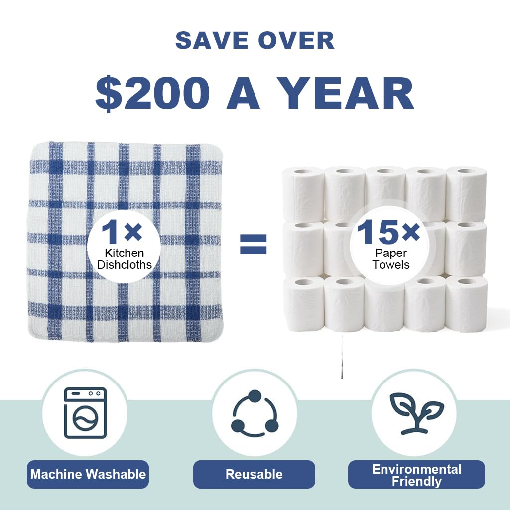 HASTHIP Reusable Kitchen Cleaning Cloths for Dishwashing with Checked Pattern 12 Pack 30x30cm Cotton | 3 Colors