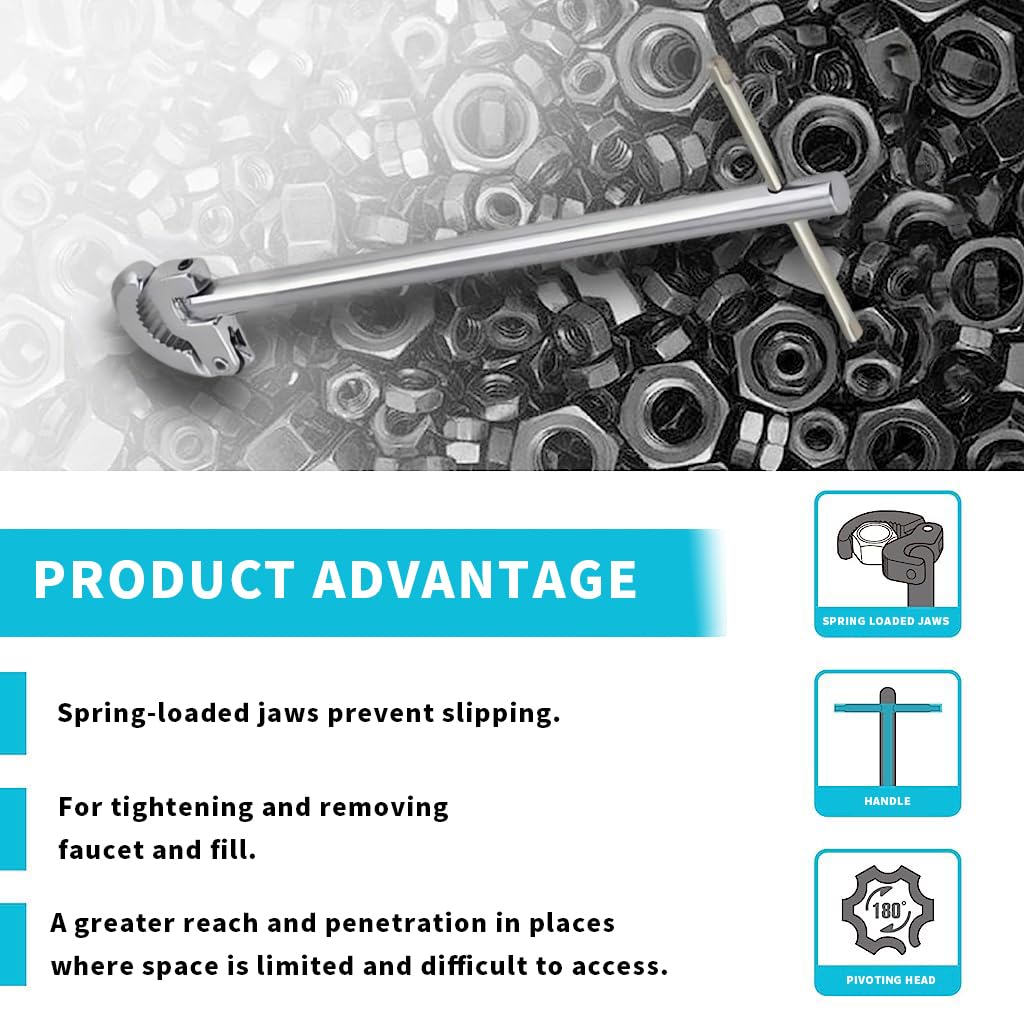 Serplex Sink Wrench for Faucet and Valve Repairs featuring 180 Pivoting Head and 11 in Reach | Carbon Steel Adjustable Tool