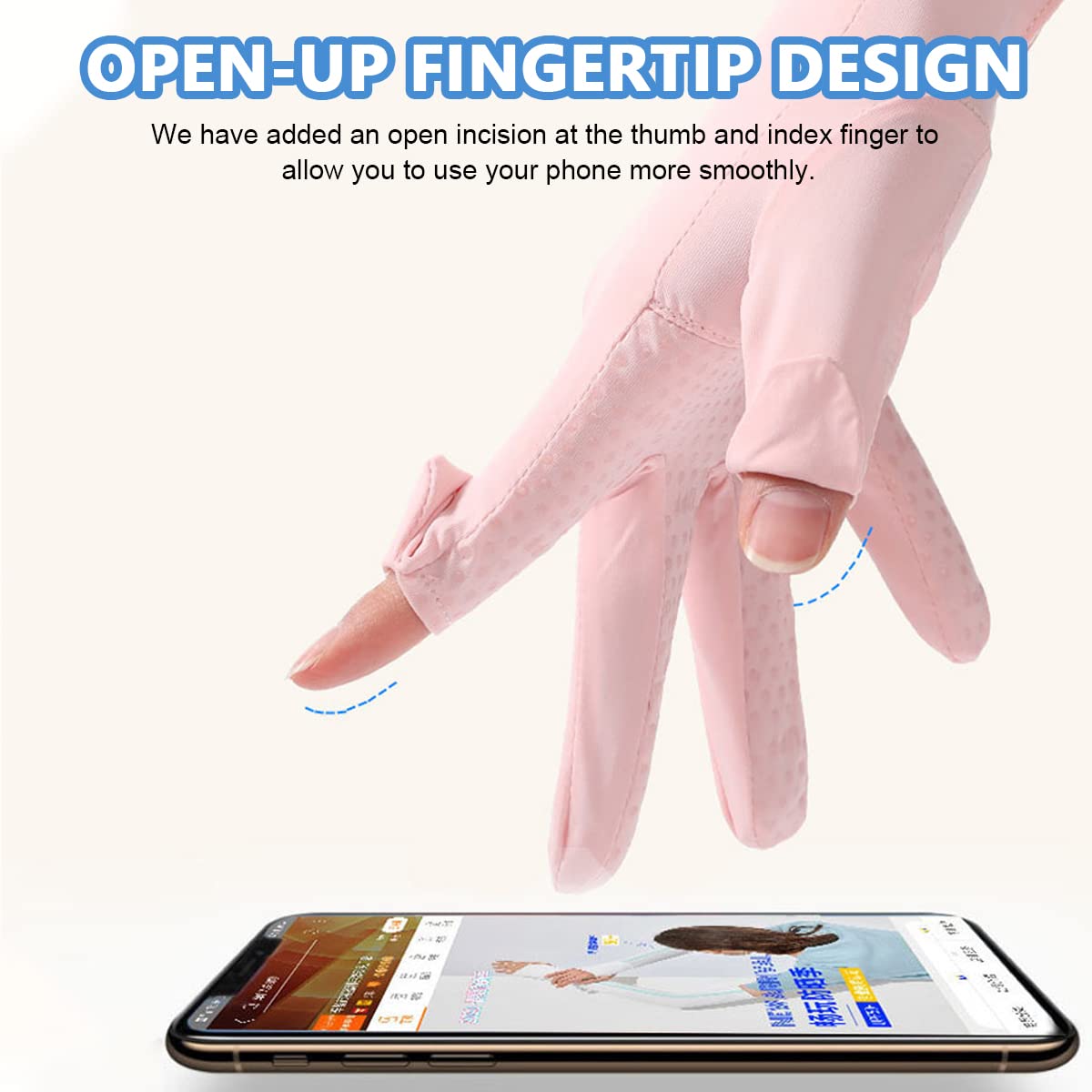 PALAY Spandex Ice Silk UV Sun Protection Gloves for Women with Non Slip Grip | Pink & Grey