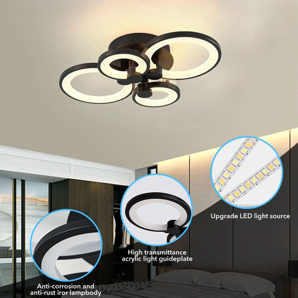 ELEPHANTBOAT Chandelier Lights for Living Room with 4 Rings and Remote Control | 36W Dimmable LED Ceiling Fixture 2800–6000K