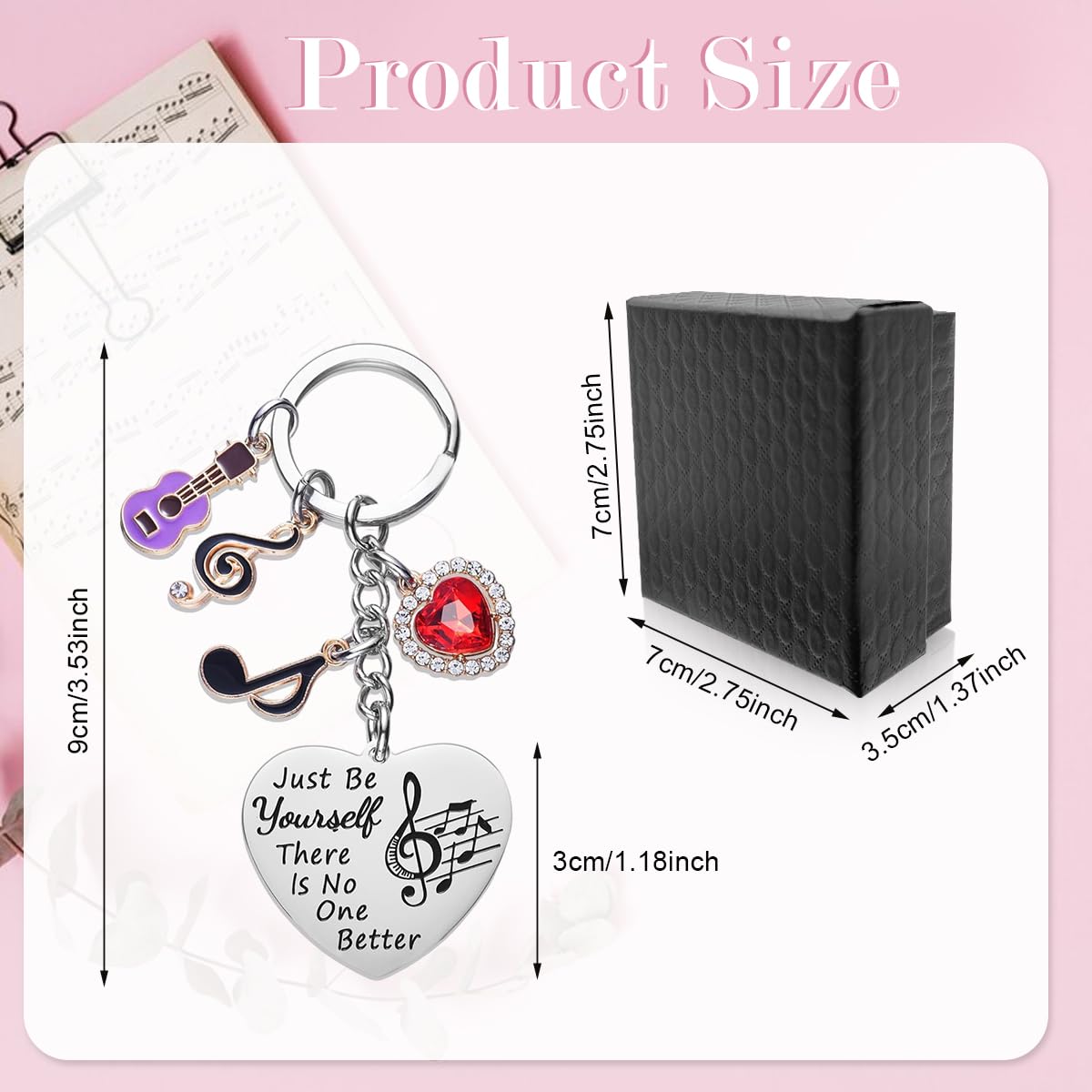 HASTHIP Keychain for Women featuring 1.38 in Heart Pendant with Silicone Guitar Charm | Gift for Girls and Friends