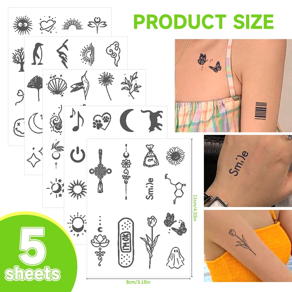 MAYCREATE Temporary Tattoos for Kids and Adults featuring 5 Sheets 77 Designs | Sweatproof 2‑Week Body Stickers