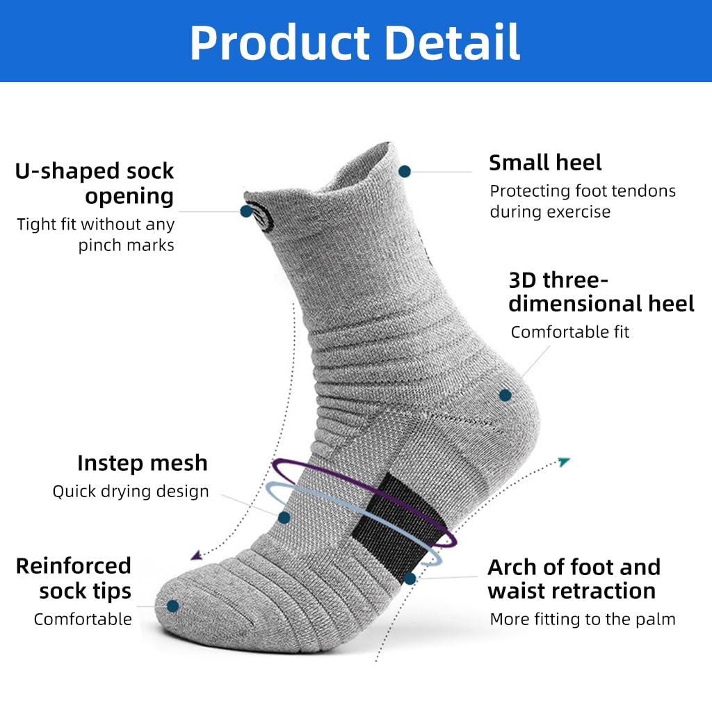 Proberos® 3 Pairs Professional Sport Socks for Men, Breathable Cricket Socks, Anti-slip Sole Design, Towel Cushioning Athletic Sports Socks For Basketball, Football, Running, Cycling, Workout