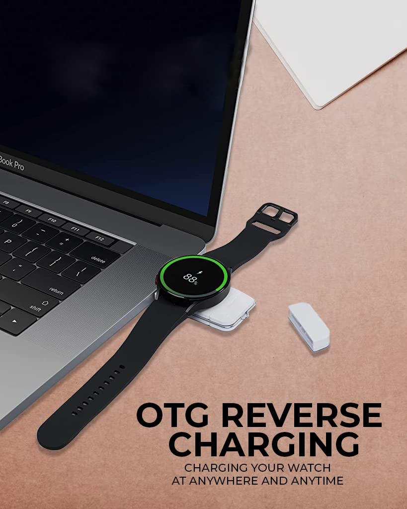 ZORBES Portable Watch Charger for Samsung Galaxy Watch with 2 in 1 USB A and USB C | Fast Wireless Charging Plug and Go White