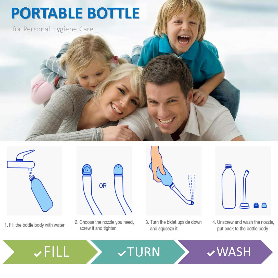 HANNEA Portable Bidet for Toilet and Postpartum Care with 500ml Bottle | Ergonomic Angled Nozzle