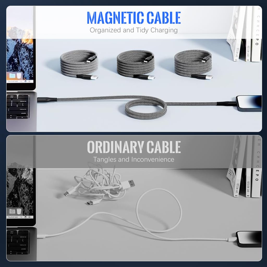 Verilux Type C to C Cable for Fast Charging with 100W Power Delivery and Magnetic Connectors | 3.3ft Nylon Braided 3 Pack