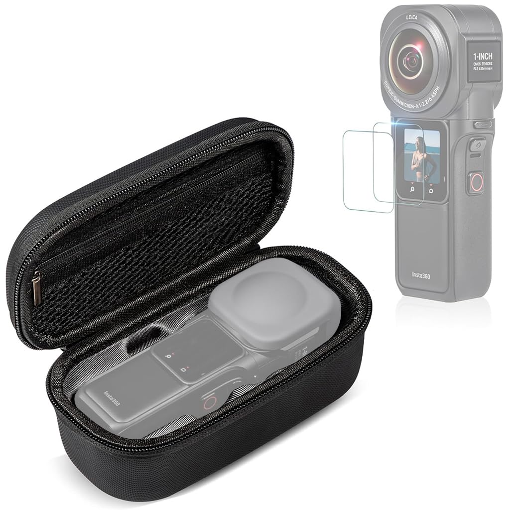 Carrying Case for Insta360 ONE RS Camera with 170 x 90.8 x 72.6mm Shell and Dual Zipper | Waterproof PU Bag featuring Custom Compartments