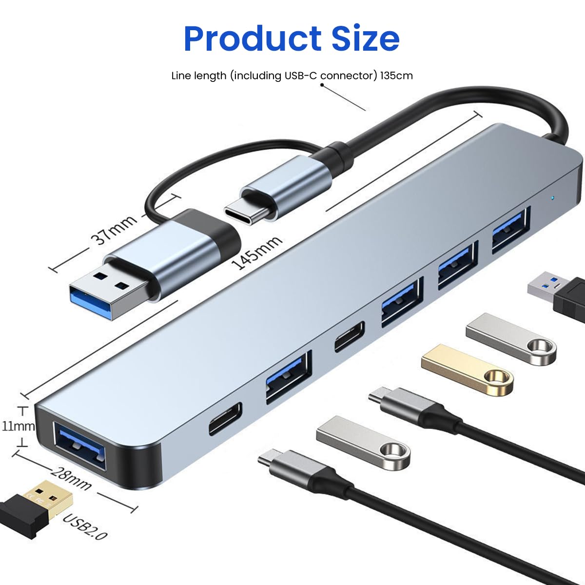 Verilux® USB Hub USB C Hub with USB Adapter 7 in 1 USB Hub for Data Transfer Universal USB C Hub with USB 3.0 Port & 3 USB 2.0 Ports USB C Port Compatible with Laptop, MacBook Air, Mac Mini/Pro