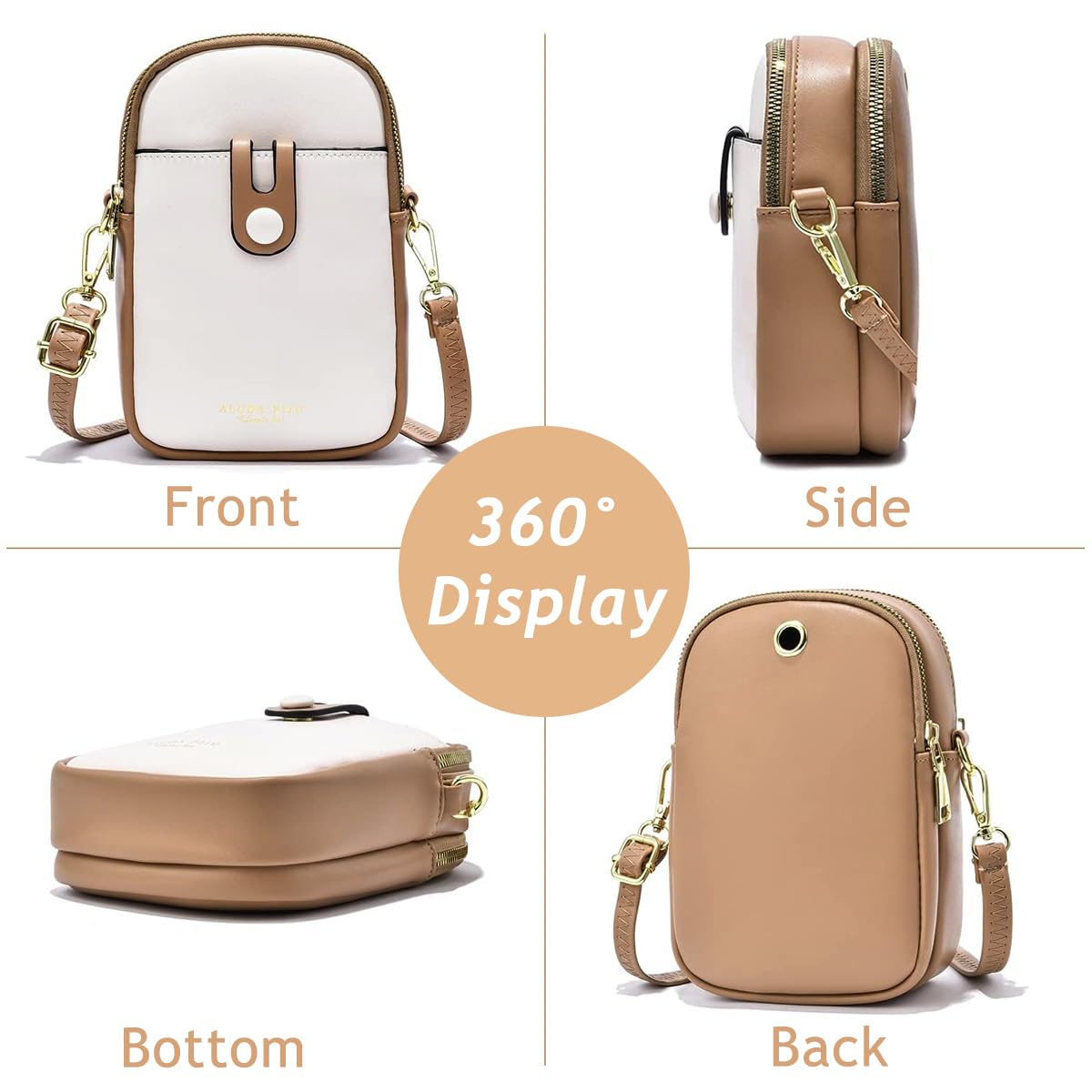 PALAY Mini Phone Bag for Women with Two Zippered Pouches and 12x6.5x20cm Compact Design | PU Contrast Color Crossbody Sling