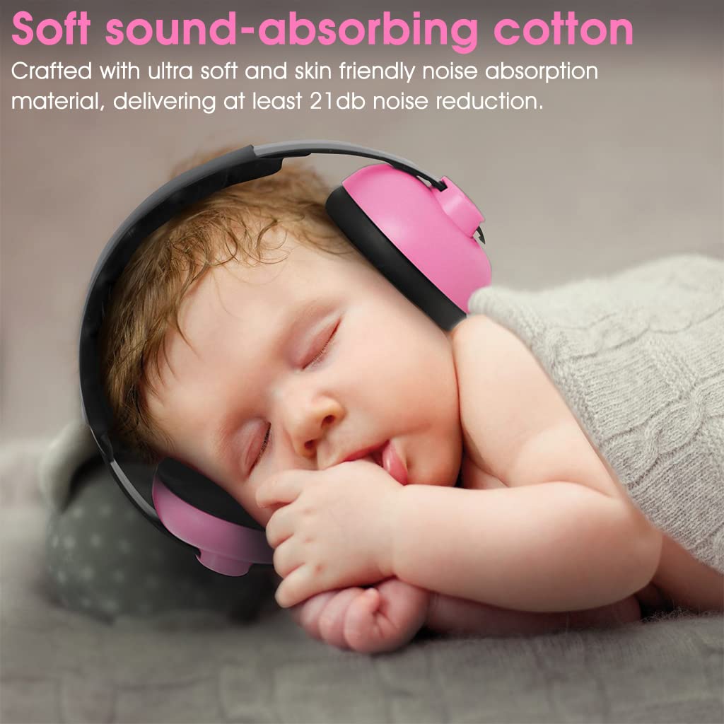 SNOWIE SOFT  Noise Cancellation Ear Muffs for Baby Use Noise-cancelling Ear Muffs for Baby Toddler Ear Muffs for Noise Reduction Baby Ear Muffs for 0-3 Years Old On Flight Sleep Travel (Pink)