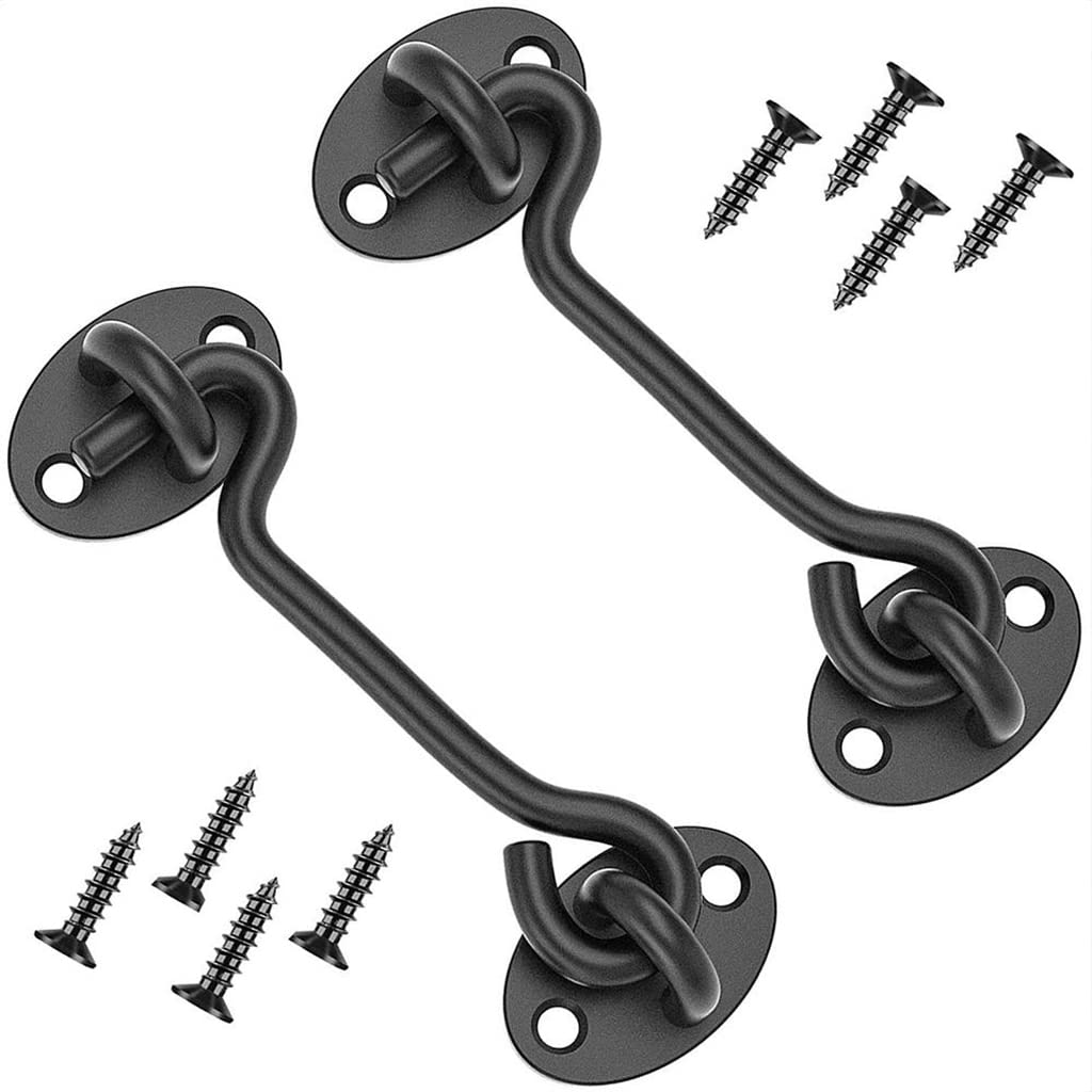 HASTHIP Sliding Door Lock for Barn and Gate Use with Rust Resistant Steel Build | 2Pcs 4 Inch Black Latch Set
