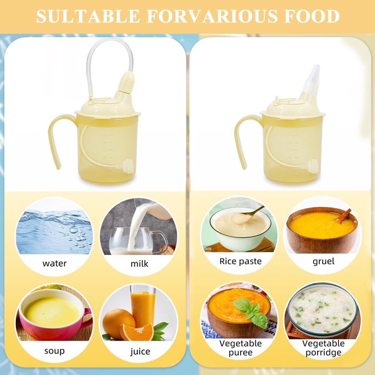 HANNEA Liquid Food Feeding Cup for Elderly with 300ml Capacity and Long Flexible Straw | Spill Proof Easy Grip Handle